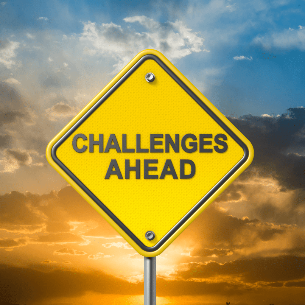 Challenges ahead road sign